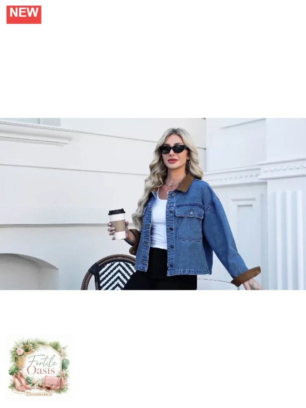 Cropped Oversized Denim Jacket Women Corduroy Contrast Collar